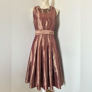 ELIZA J | Metallic Midi Fit-and-Flare Dress Jewel Collar- Size 12